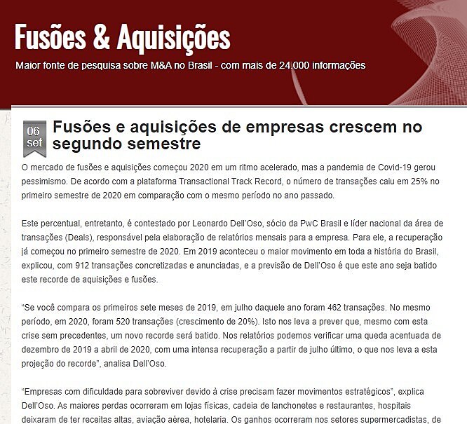 Fuses e aquisies de empresas crescem no segundo semestre